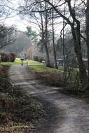 woman and dog walking