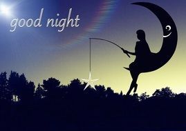girl on the moon on a background of the inscription good night