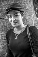 portrait of a woman with leather cap