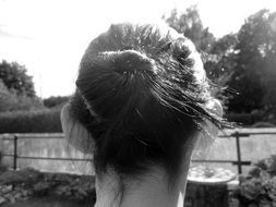 Black and white photo of woman hair style