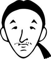 clipart of head of asian man with ponytail