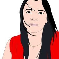 illustration of a brunette in red dress