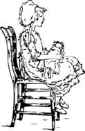 drawing of a girl with a doll on a chair