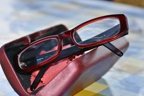 fashion red glasses on case