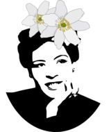 black-white portrait of a woman with flowers on her head