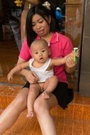 thailand woman with little child