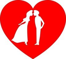 Red heart with male and female situations drawing