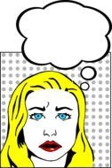 worried blonde woman face, pop-art