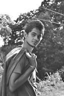 black and white picture of a boy in Sri Lanka