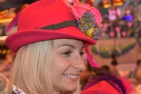 joyful woman in fashionable hat