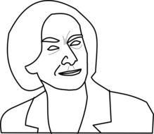Black and white drawing of angry elderly lady