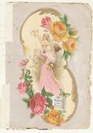 vintage greeting card with roses and mother with child