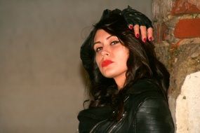 rock woman in black leather jacket