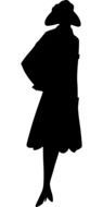 black silhouette of a woman in a coat on a white background