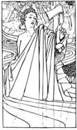painted woman in chiton and with hatchet