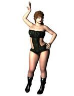 plump woman in the style of a warrior with his hand raised