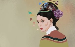 drawn portrait of an asian woman