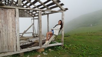 young woman in the village landscape