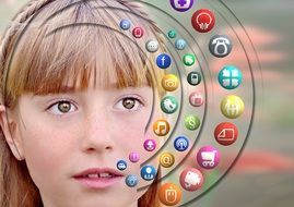 girl and social network icons