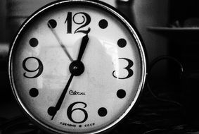 black and white picture of clock