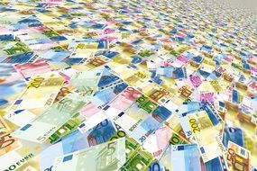 hundreds of different euro bank notes