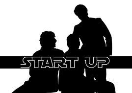 start up lettering at male silhouettes
