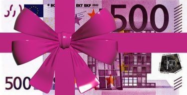 euro money 500 bank note gift present lilac bow