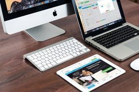 computer, laptop and tablet in the workplace