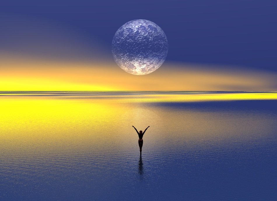 Fantasy photo of female under the big moon