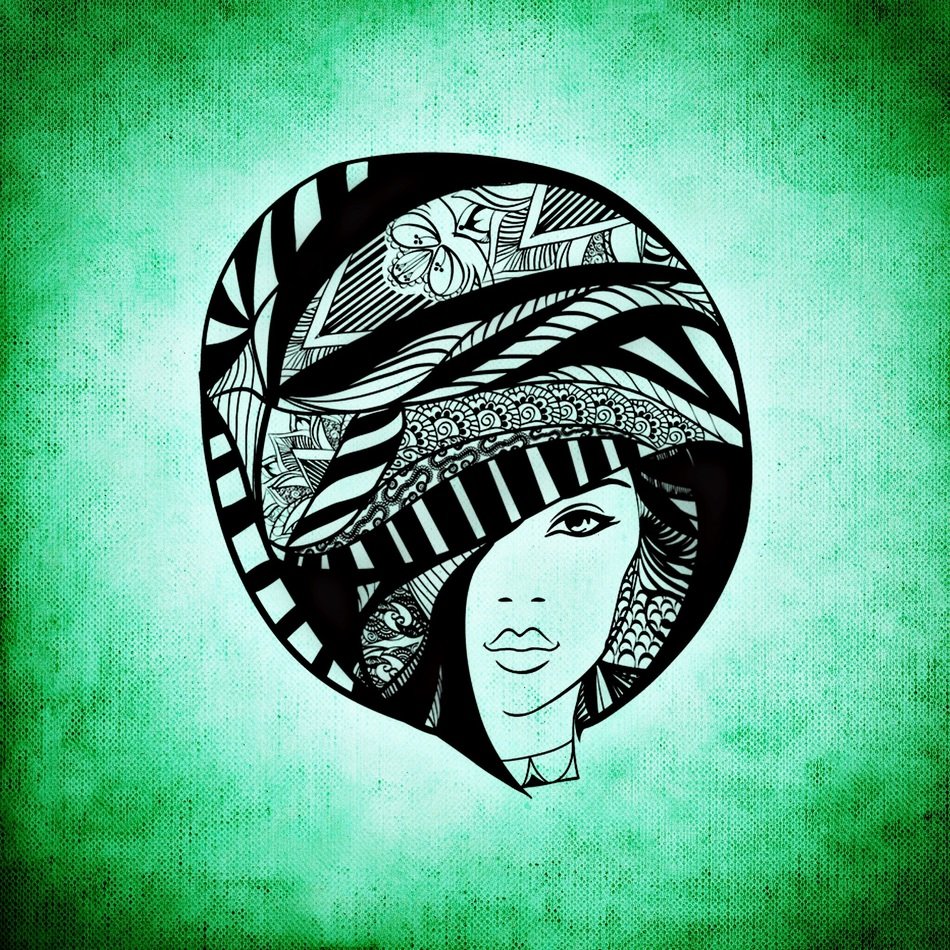 drawing of a woman on a green background