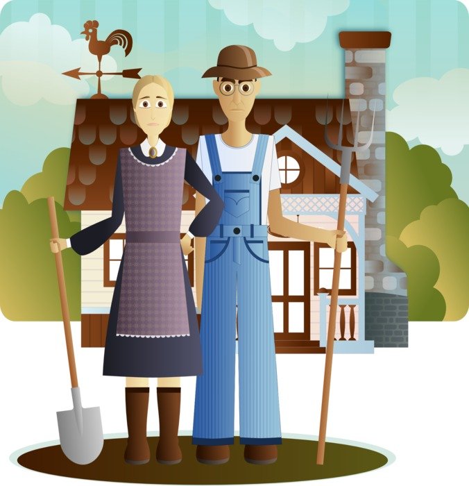 farmers on colorful illustration