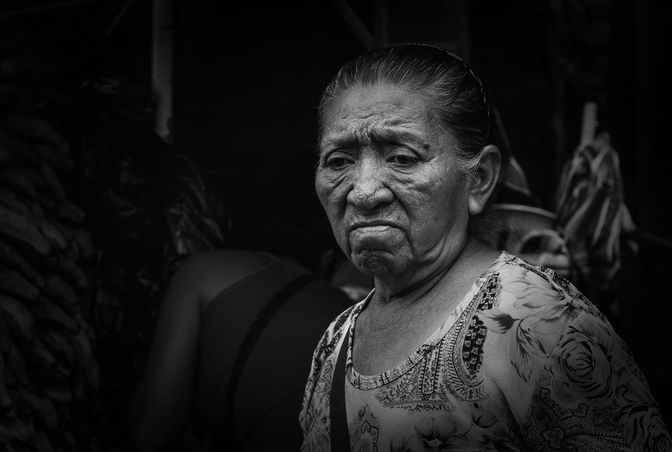 Black and white photo of the thinking woman