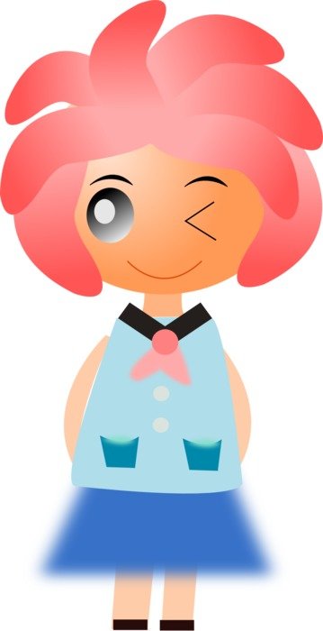 drawing of a winking girl with pink hair