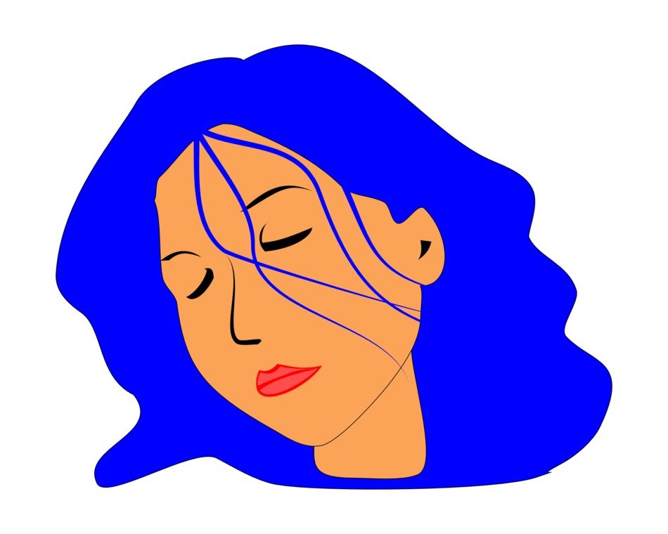 sleeping woman with blue hair as a graphic