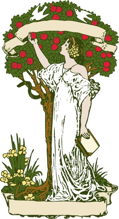 woman with book and fruit tree