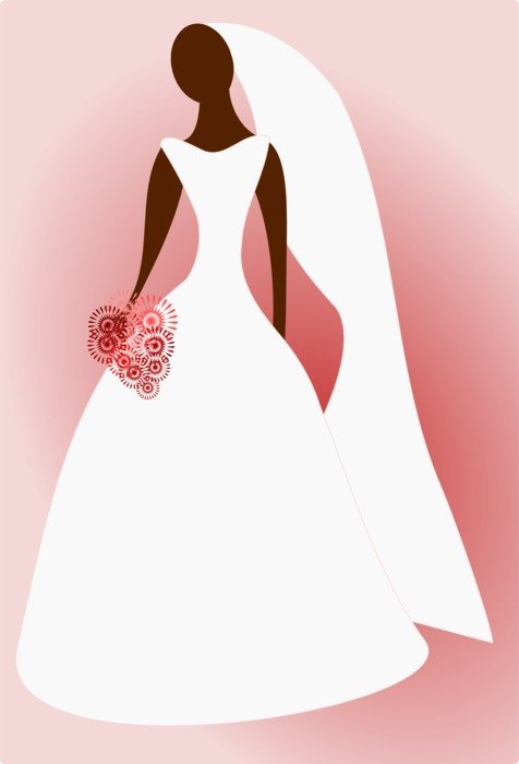 faceless bride with a pink bouquet as a graphic image