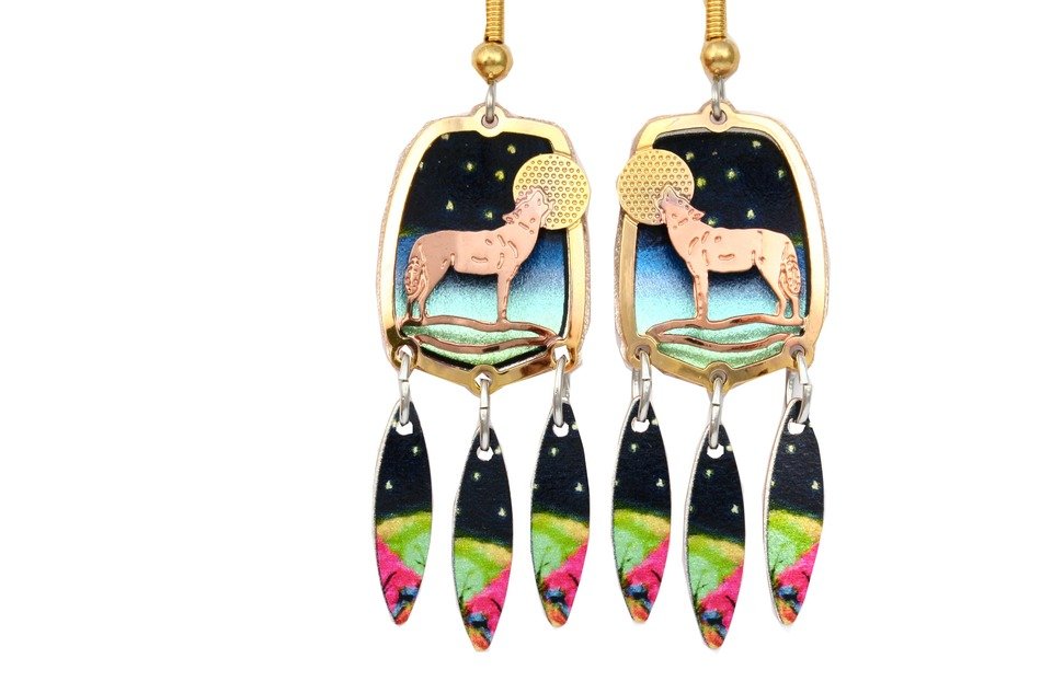 wolf earrings with moon