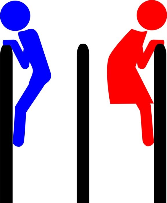 funny sign of a man and a woman climbing up the walls