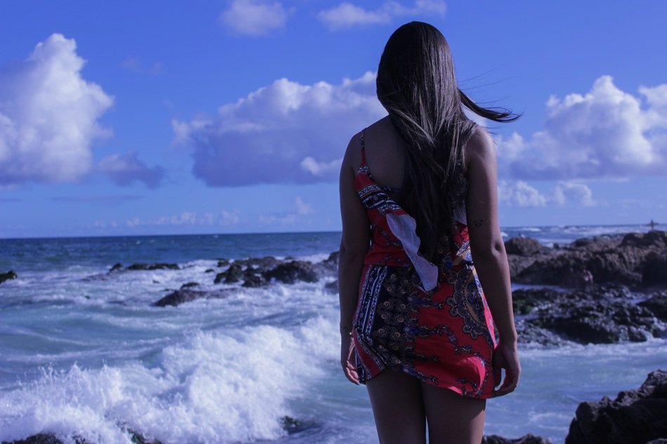 picture of the woman is on a beach
