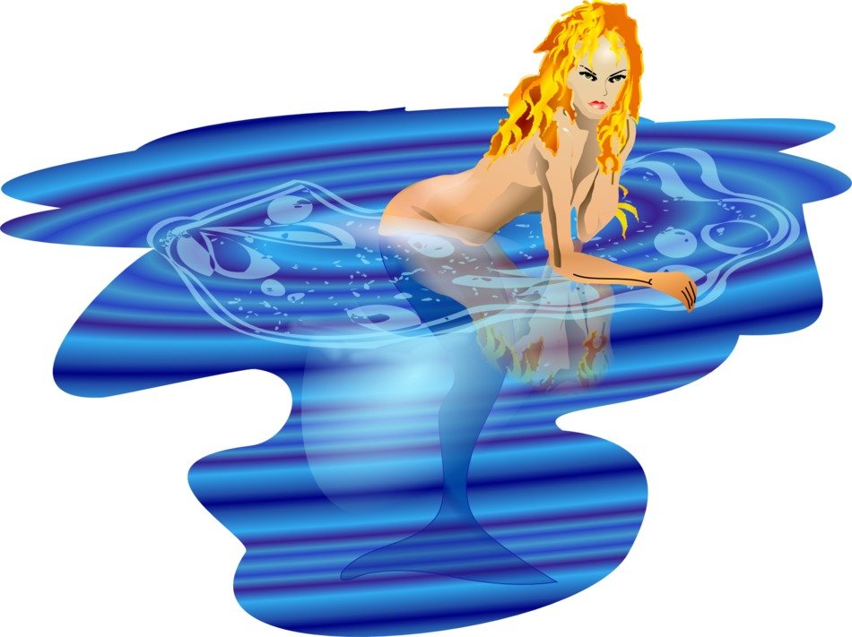 Drawing of angry mermaid swimming in water