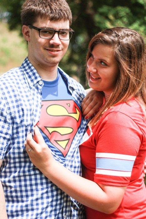 couple in Superman t-shirts