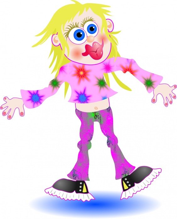 Colorful girl in cartoon style on white background