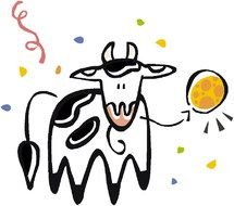 cartoon cow on serpentine background