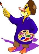 old painter with brush, Cartoon Duck