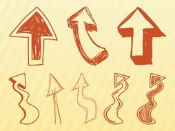 drawn arrows of different shapes on a yellow sheet