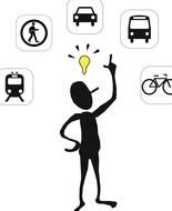 Transport Planning, stick figure pointing to icons