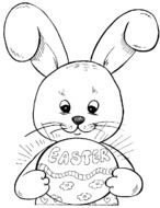 black and white picture of a hare with an easter egg