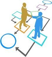 Business Partnership, two men shaking hands on diagram, drawing