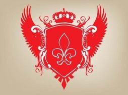 red coat of arms with wings