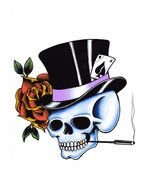 skull with rose and in hat for tattoo